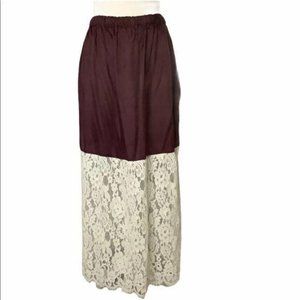 Vintage 80s Jessica McClintock Silk Blend Satin Lace Full Length Skirt Small